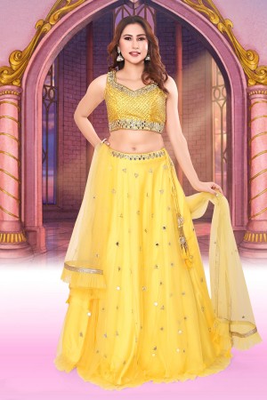 Yellow Net/Satin Silk Lehenga 